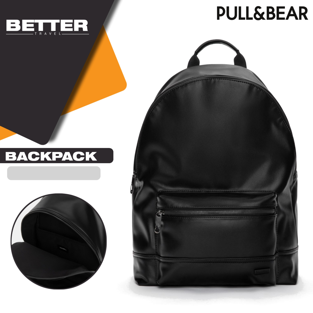 Tas ransel pria PULL AND BEAR backpack kasual formal kantor kuliah sekolah daily hitam