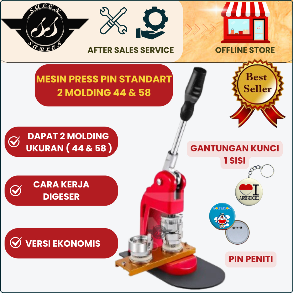 Mesin Press Pin 2 Moulding Ukuran 44 & 58 mm // Alat Cetak Pin Gantungan Kunci