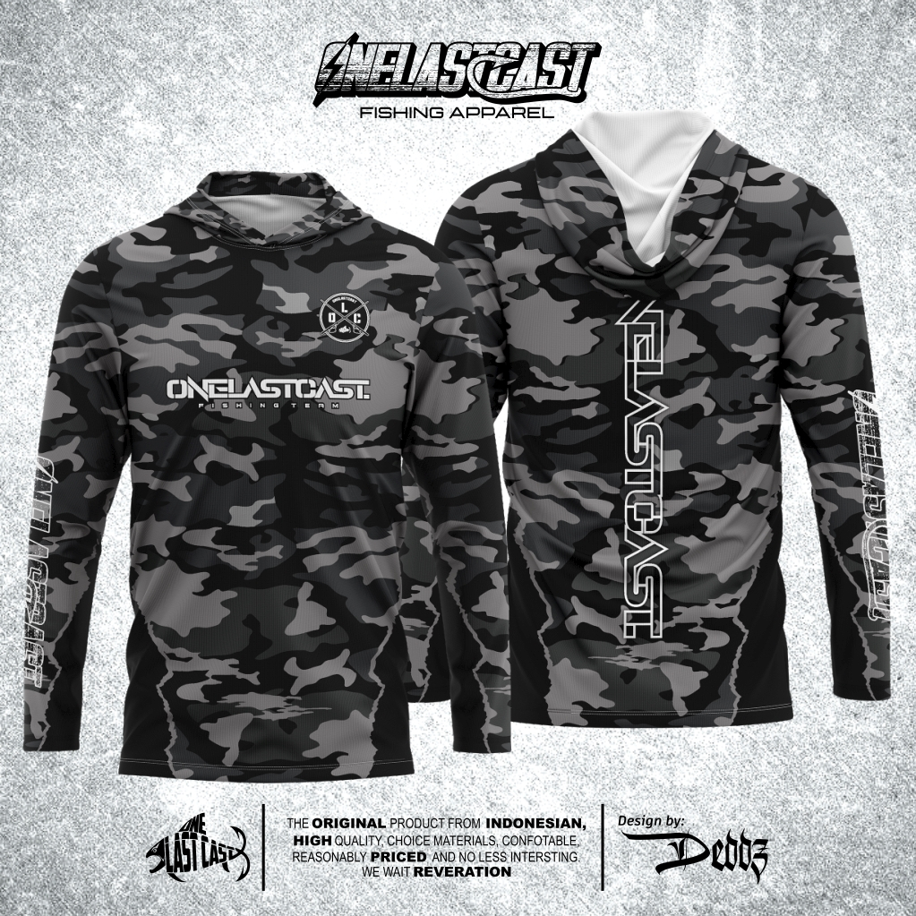 ONELASTCAST Baju Mancing / Jersey Mancing Model HOODIE / KUPLUK Motif BLACK CAMO V.1 BISA CUSTOM