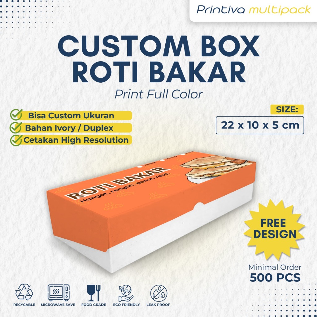 Custom Box Roti Bakar, Bolen, Martabak, Bolu Full Color