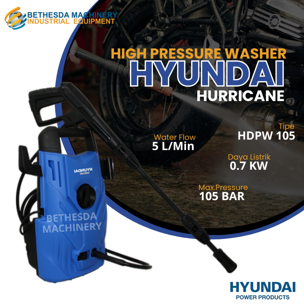 Jet Cleaner Hyundai High Pressure Mesin Steam Kendaraan Hyundai HDPW 100-Huricane