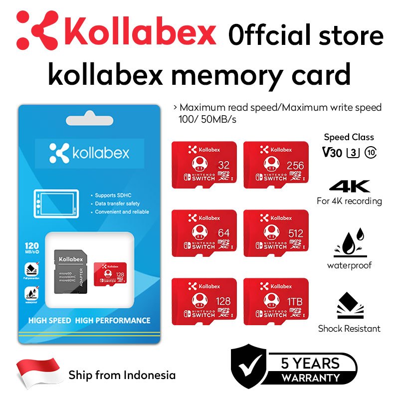 Kollabex Nintendo Switch microSD UHS-I C10 U3 Super Mario Memory Card (32GB/64GB/128GB/256GB/512GB/1