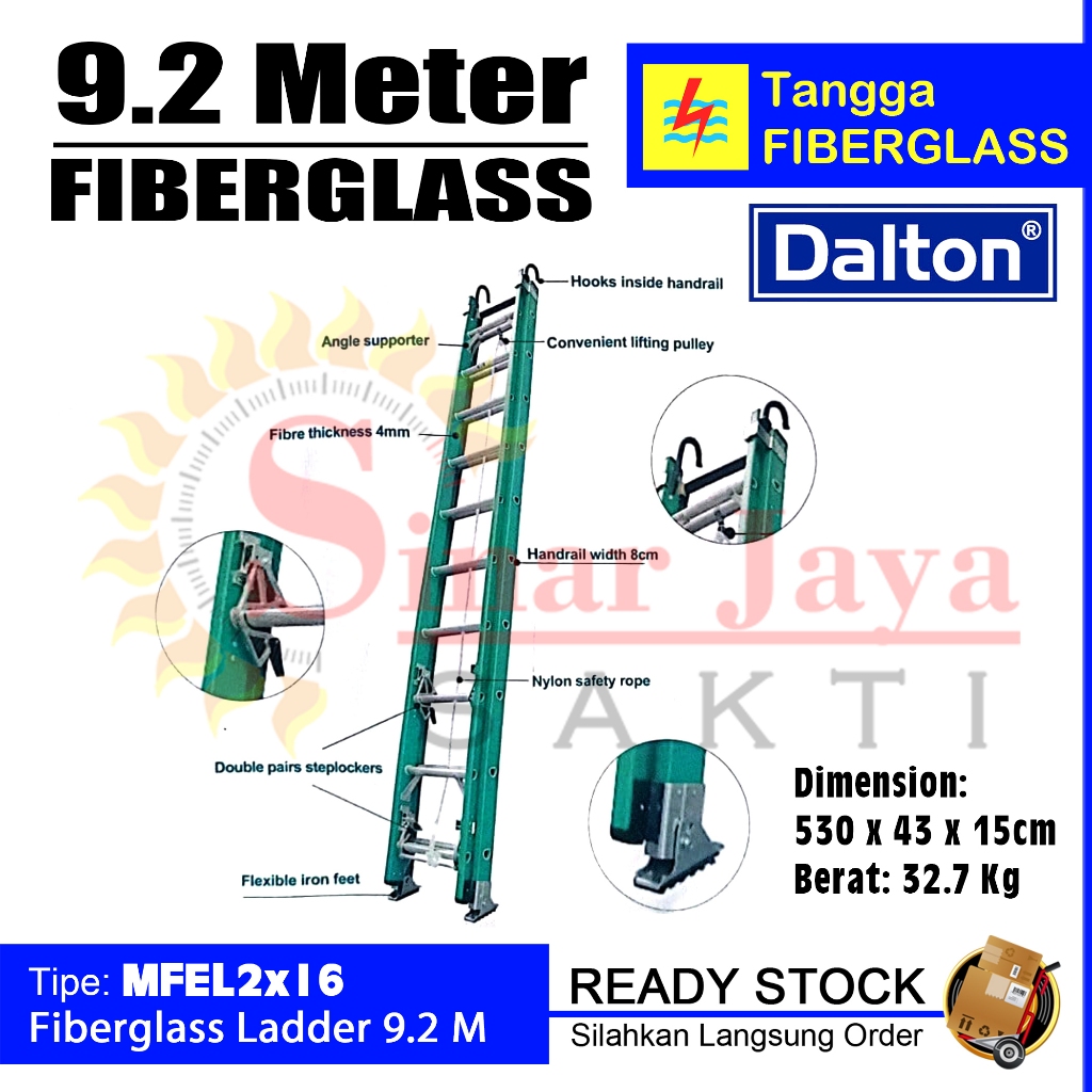 DALTON Tangga Fiberglass 9.2 Meter | Tangga Fiberglass PLN 9,2 Meter Dalton MFEL2x16 | Tangga Anti L