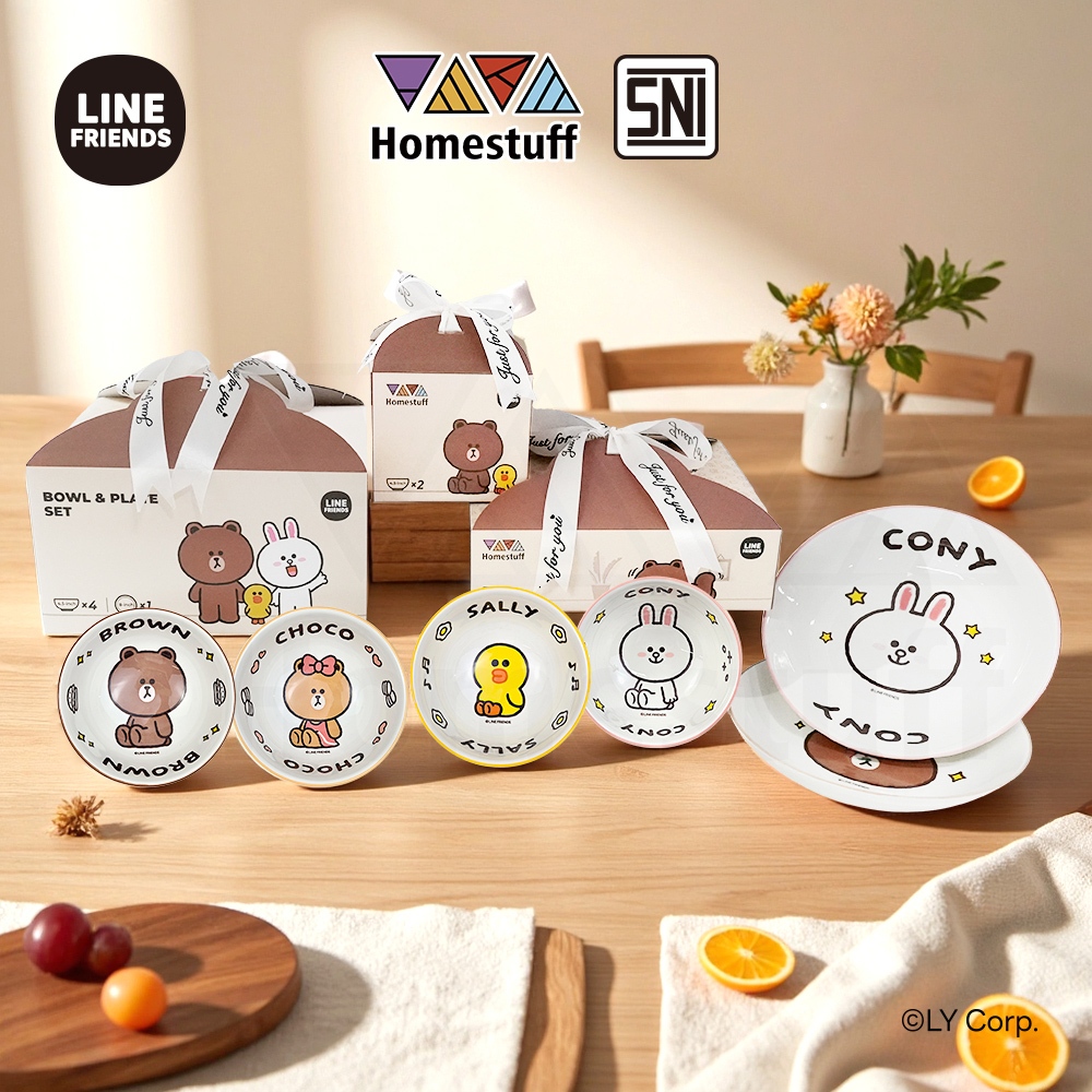[SNI] LINE FRIENDS x HOMESTUFF Hampers Set Piring dan Mangkok Mewah Lucu - Gratis Box Estetik