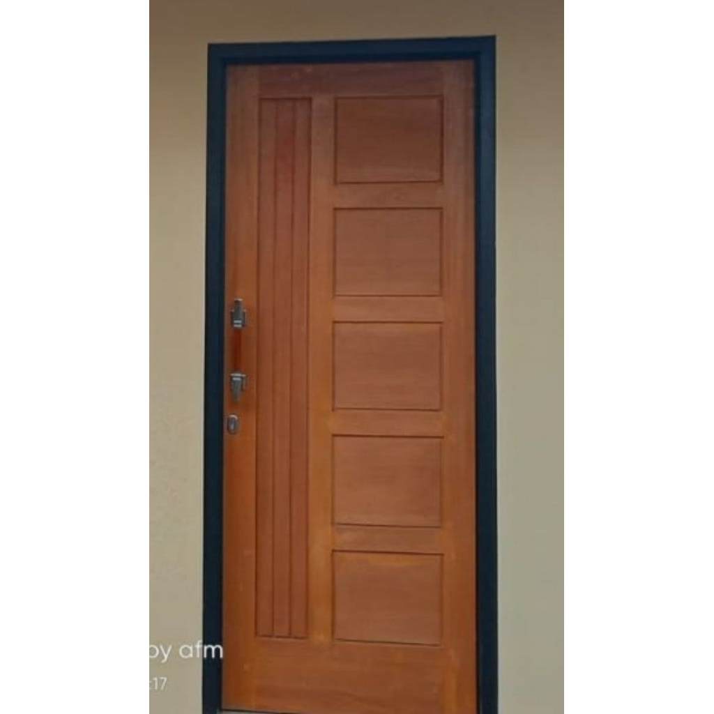Pintu Kayu Panel Minimalis / Pintu Meranti Oven/Finishing Pelitur Koas