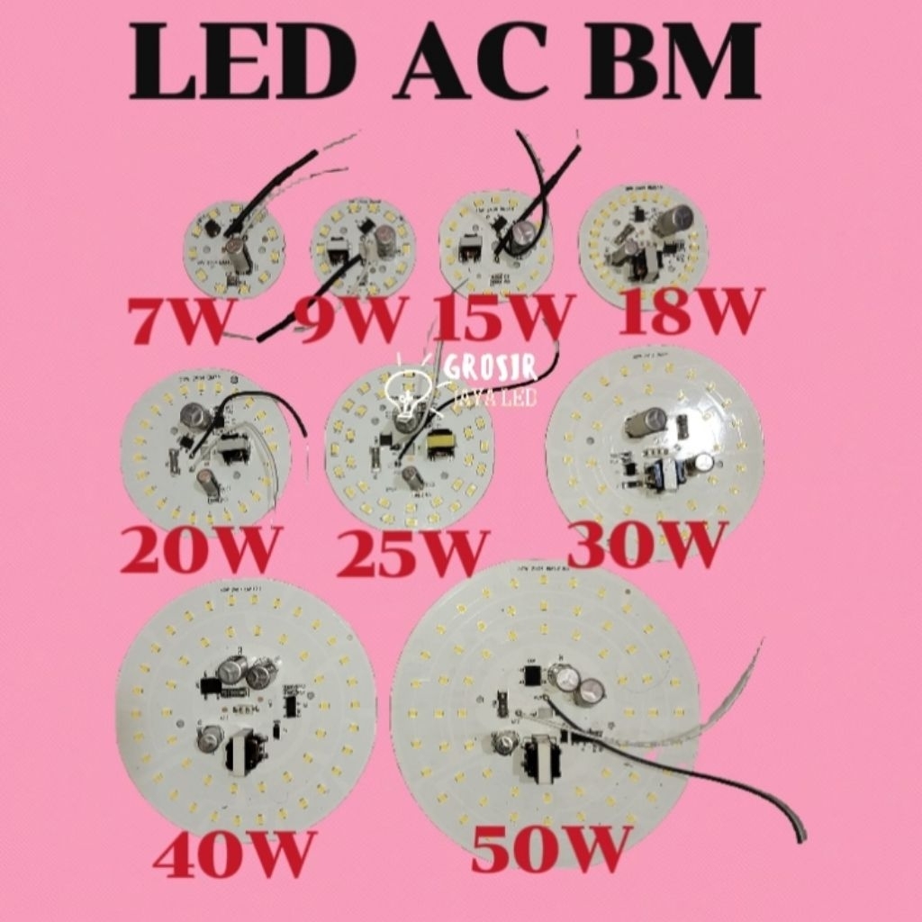 (TERBAIK) PCB LED AC BM ALL WATT 9Wsampai 50W DENGAN DAYA 9 VOLT SUDAH FREE KABEL