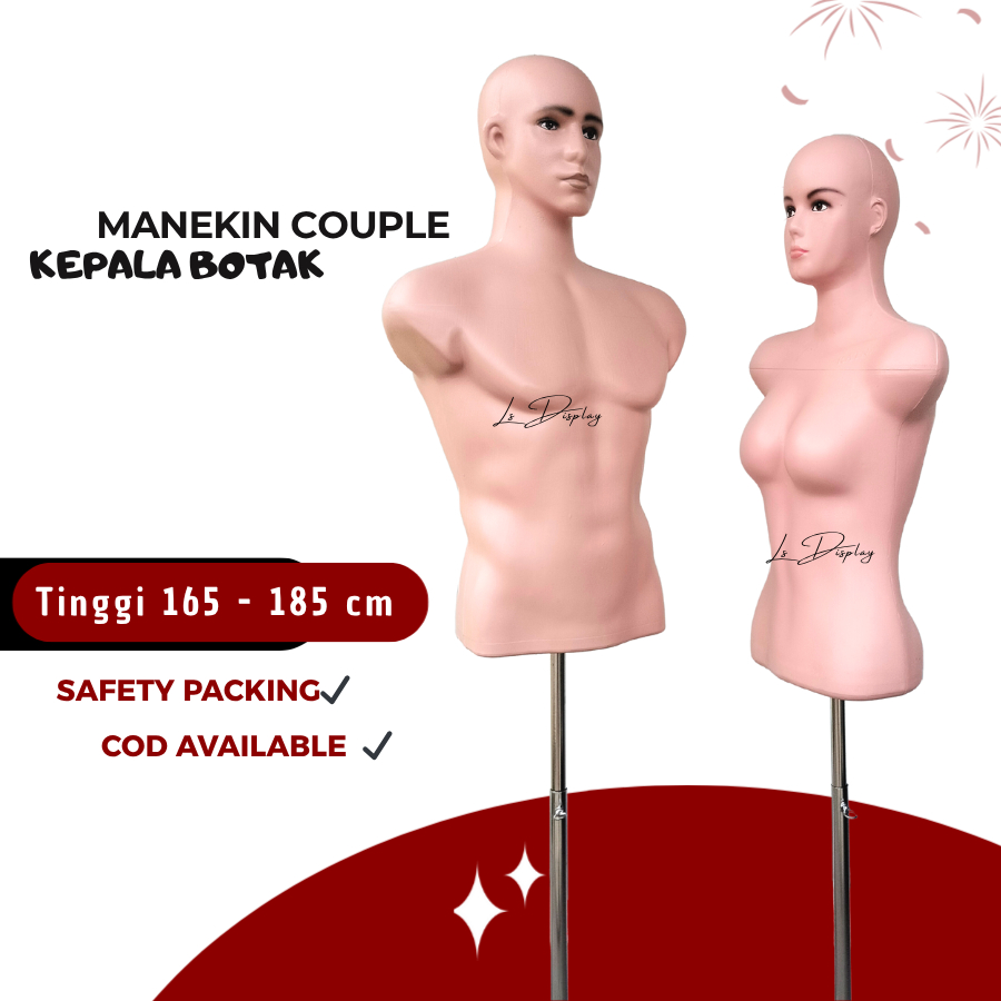 MANEKIN PRIA WANITA BODY KEPALA BOTAK - PATUNG BAJU COUPLE DM BOTAK -PATUNG MANEKIN DM RAMBUT