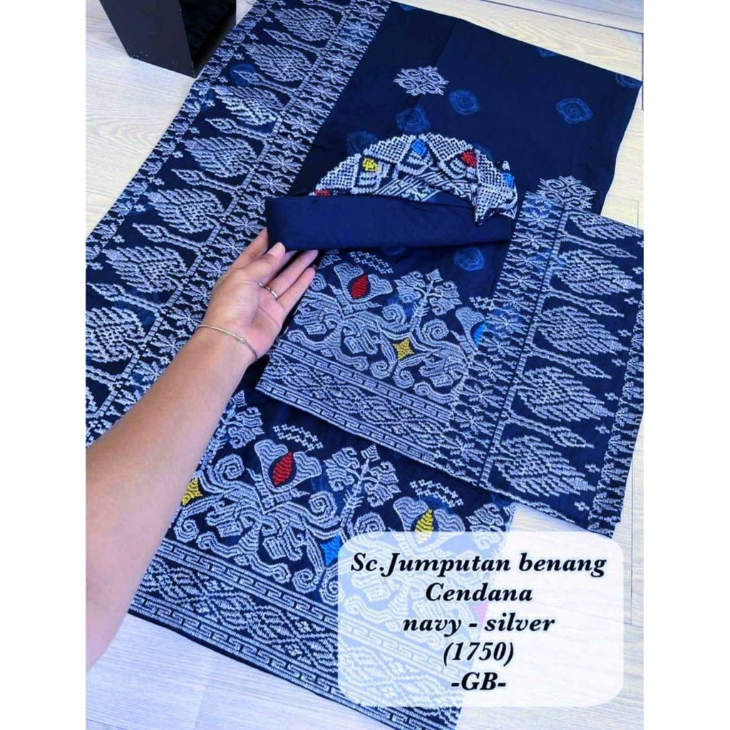 Set Couple Jumputan Navy Silver dan Kamen Navy Silver
