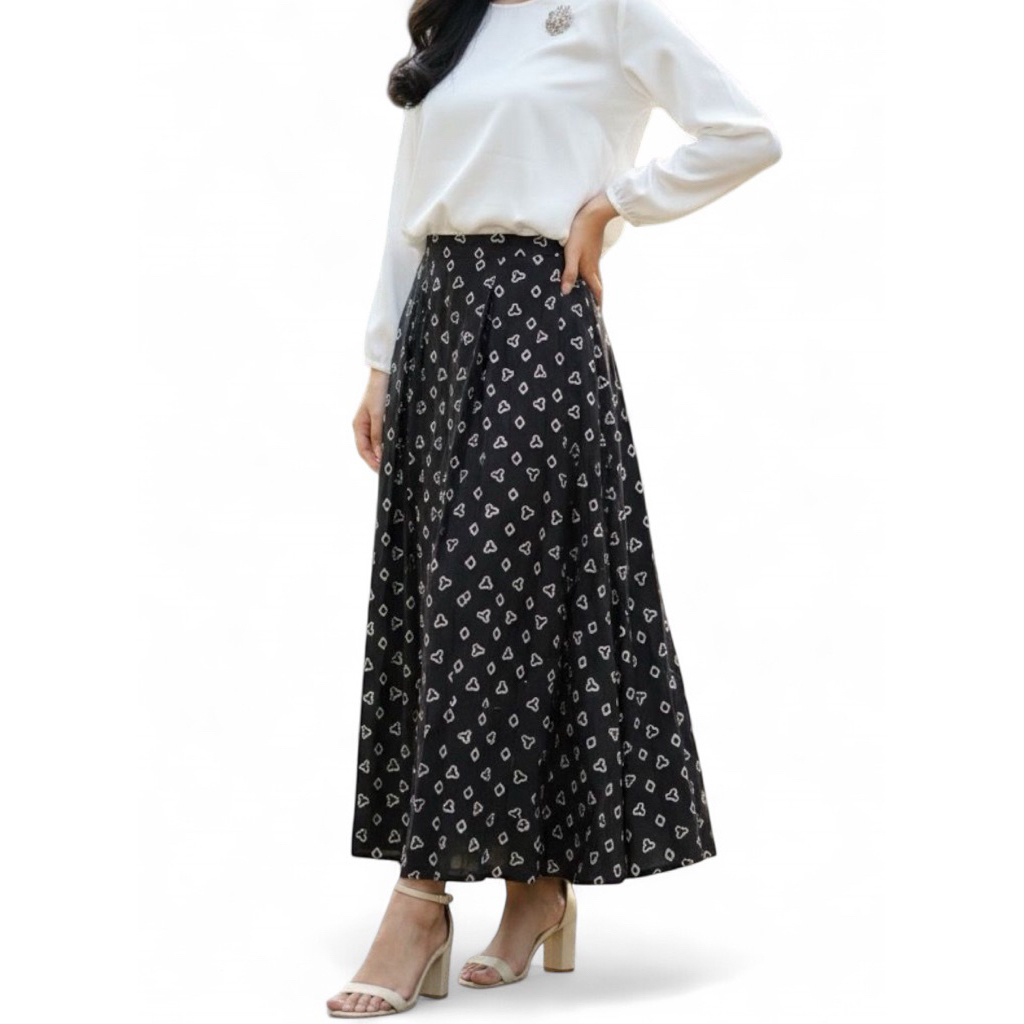 Rok Panjang Batik Wanita Modern Kekinian Warna Hitam Merah Navy Bahan Katun Cap Halus Solo