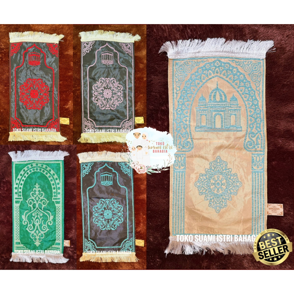 Sajadah Makeena 35 x 60 Cm Rumbai Putih Premium Turki Travel Lipat Kepala Muka Mewah Murah