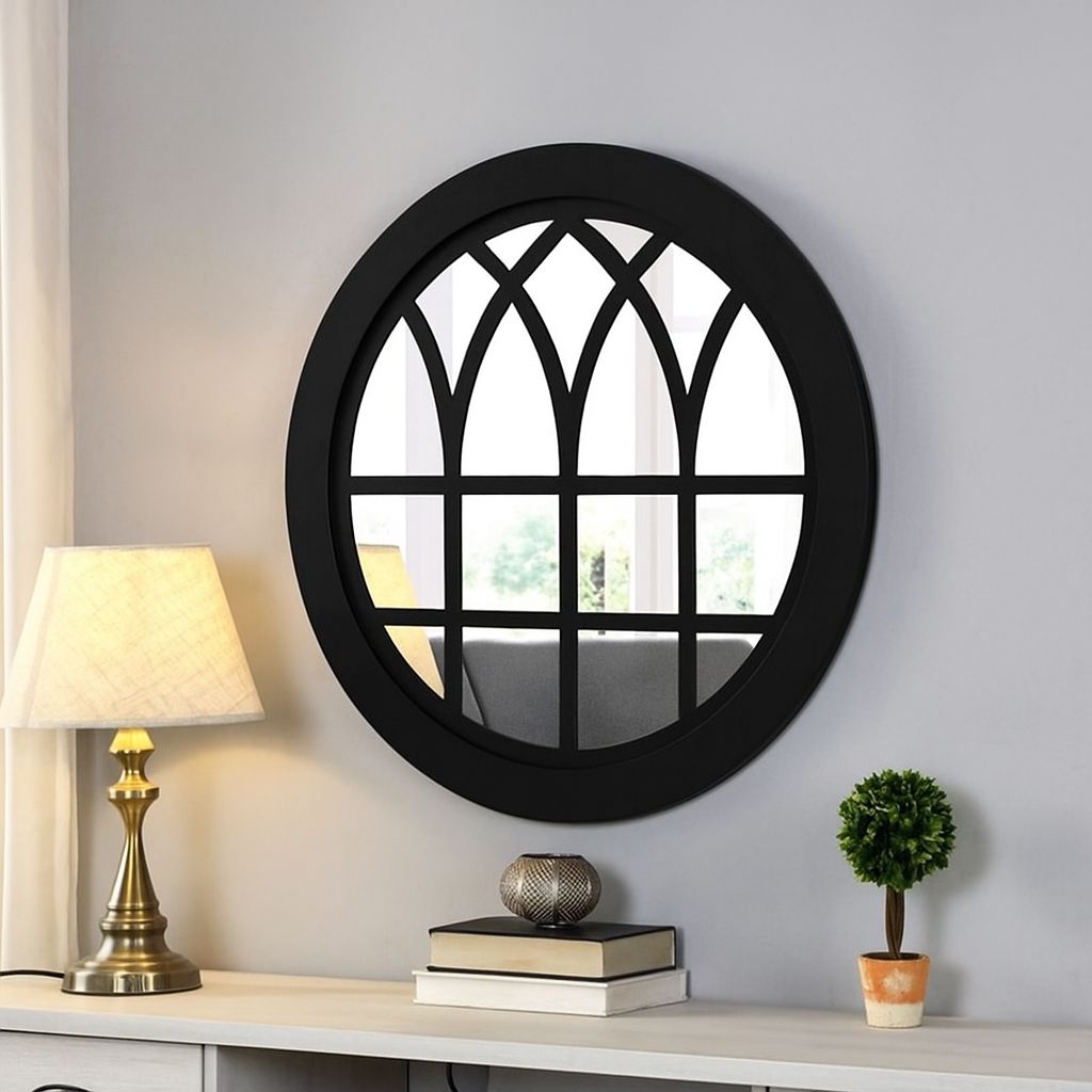 cermin bulat aestetic/ cermin dinding model vintage SUDAH PACKING KAYU