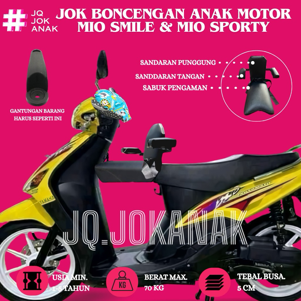JOK BONCENGAN ANAK DENGAN SANDARAN UNTUK MOTOR MIO SPORTY & MIO SMILE