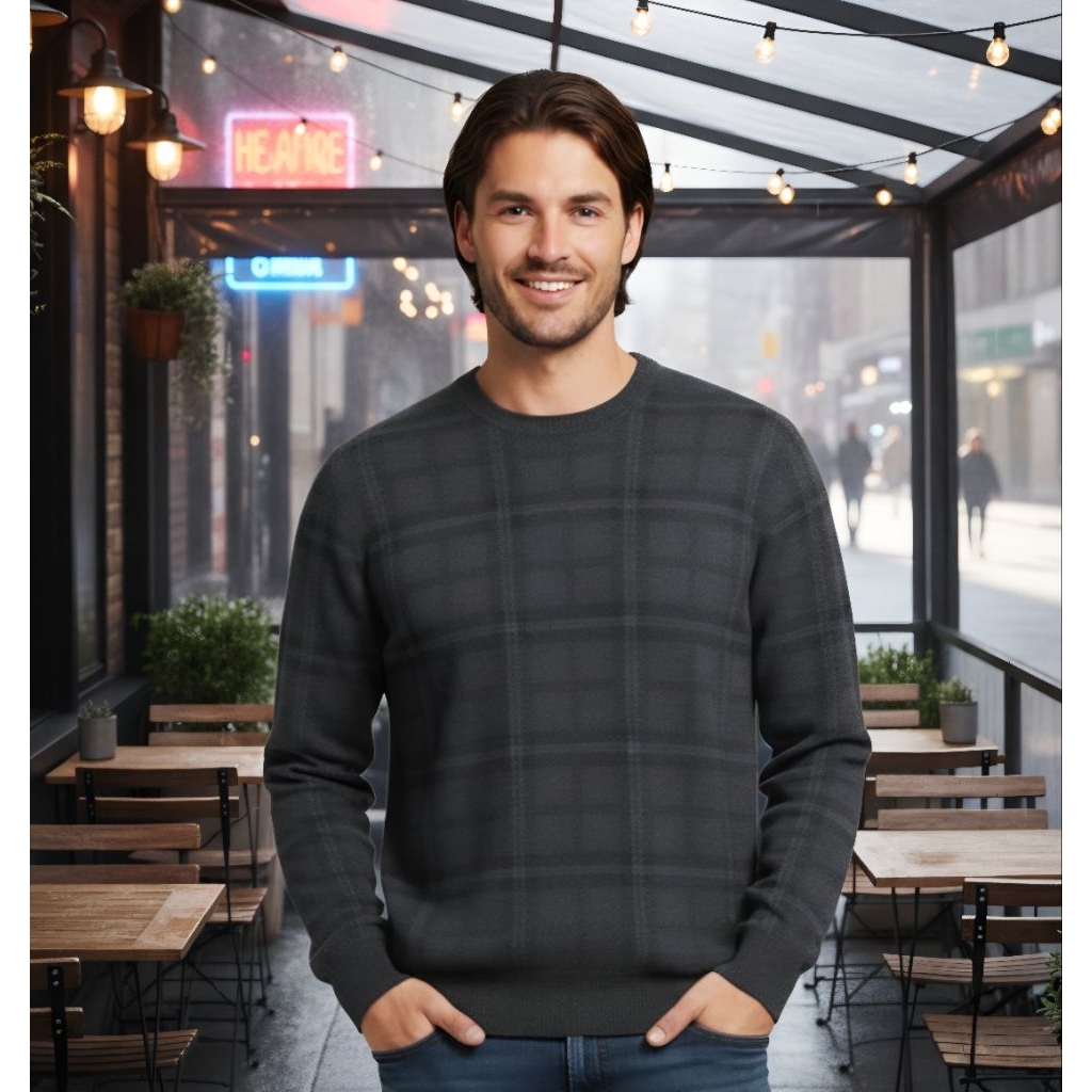 Crewneck Polham Original Second Warna Abu-abu Tartan size S/M