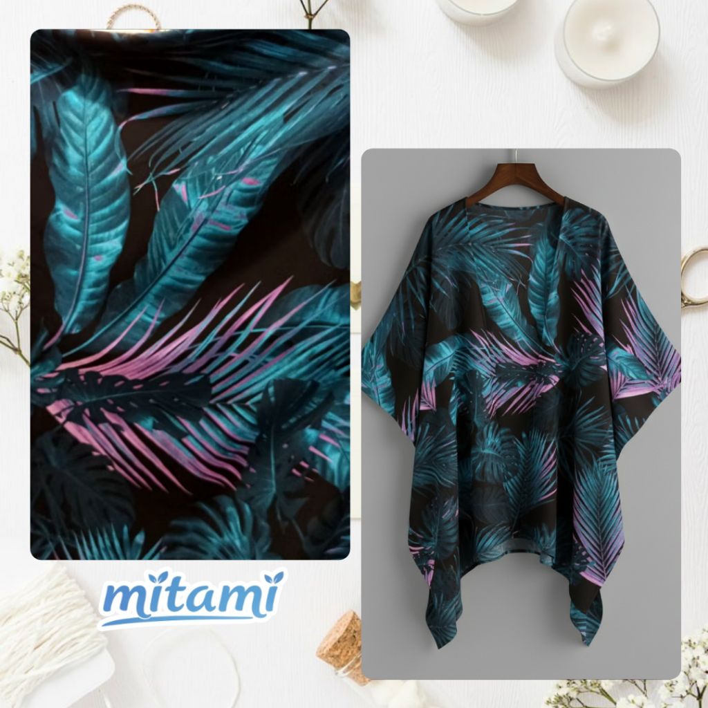 Kain ​Wolfis Monalisa Premium Motif Daun | Bahan Gamis, Tunik (Harga Kain Per½ Meter)