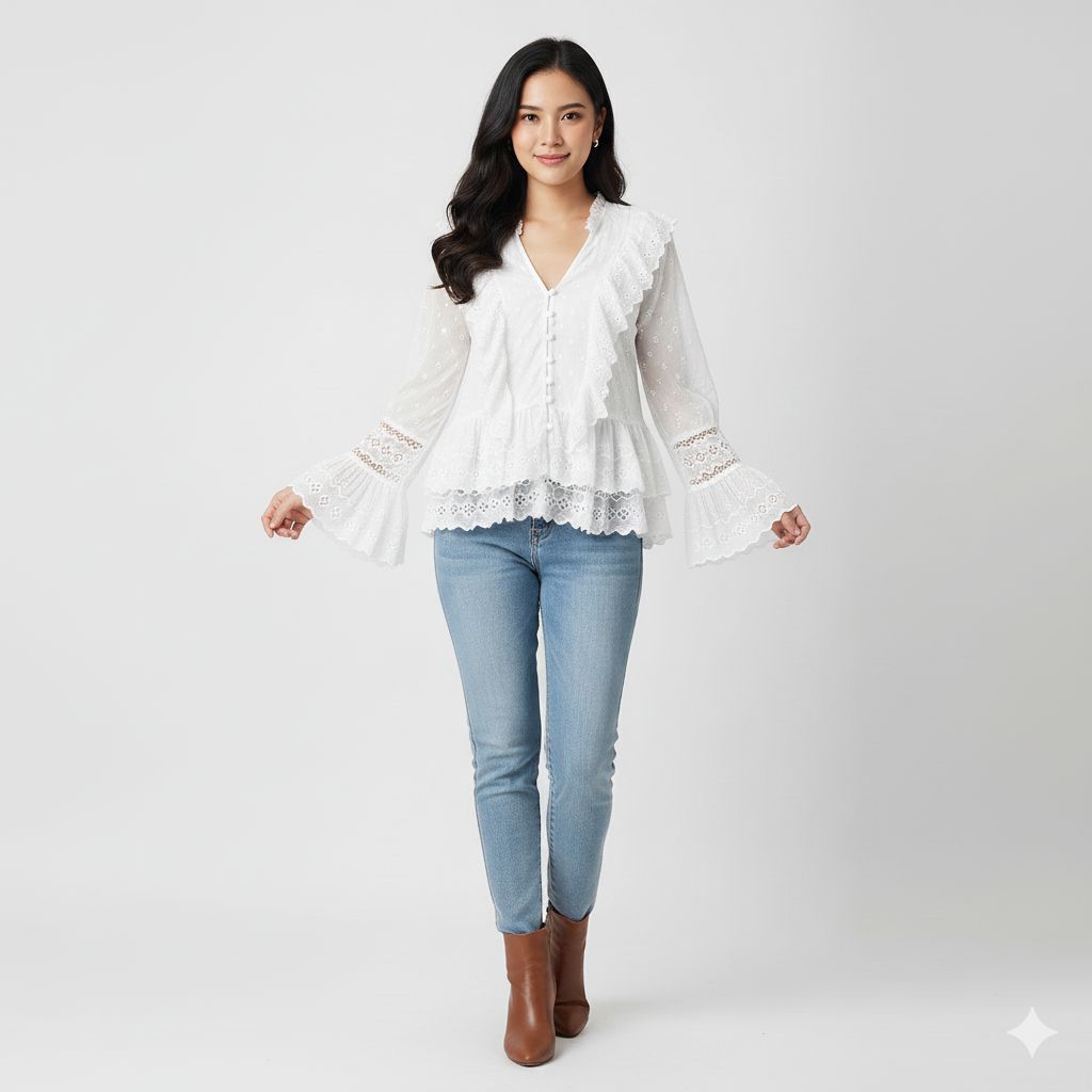 Blouse H&M replum v neck Atasan blus branded wanita