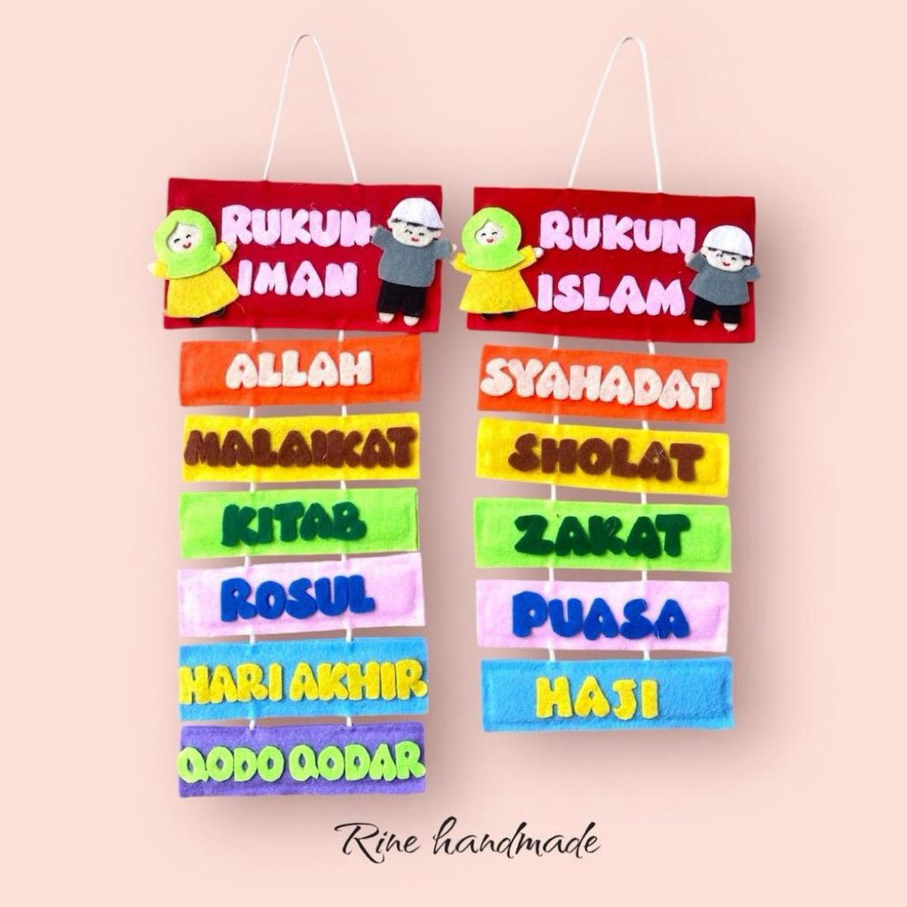 Gantungan dinding rukun iman dan rukun islam model muslim fullbody bahan flanel