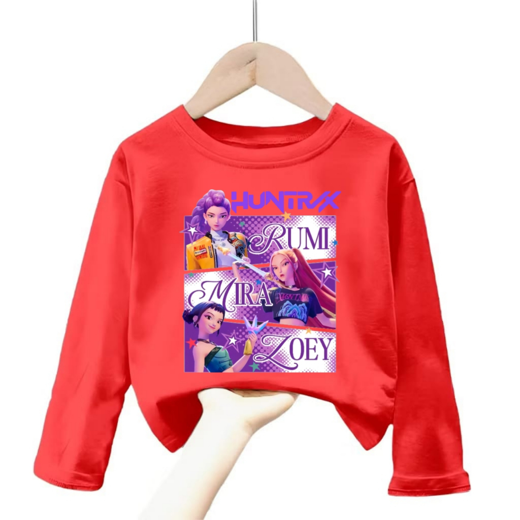 atasan baju kaos anak perempuan motif huntrix kpop demon hunter lengan panjang viral 2-12tahun kd.40