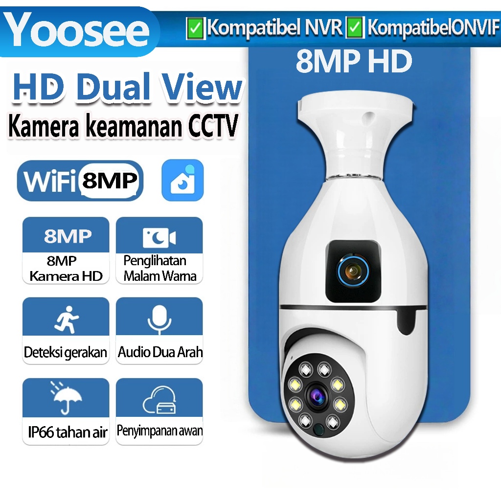 CCTV Yoosee Bohlam CCTV IP Kamera Wifi jarak jauh lewat hp 360° Wide 1080P CCTV Lampu