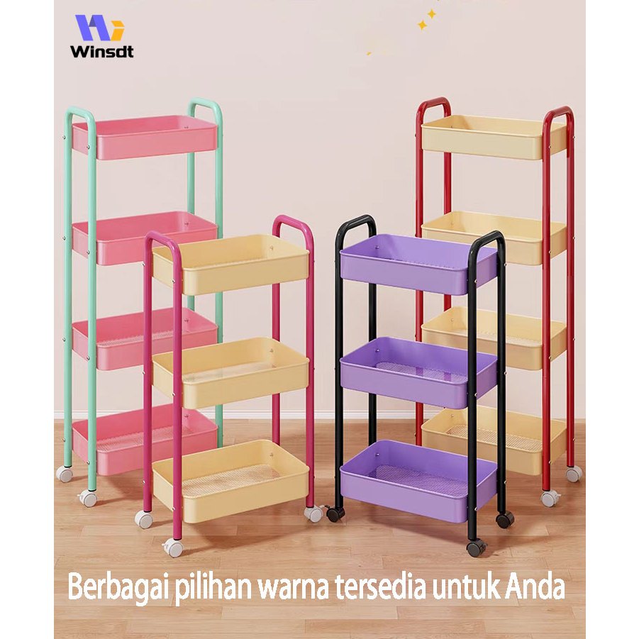 Rak Besi Troli Susun 4 Tingkat Rak Susun Serbaguna Rak Kamar Mandi Rak besi Susun Rak Snack Rak Serb
