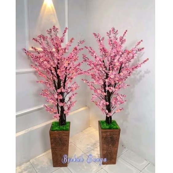 Pohon Sudut Bunga Sakura Pink Tinggi 150cm - Bunga Sakura Plastik - Pohon Sudut Bunga Sakura