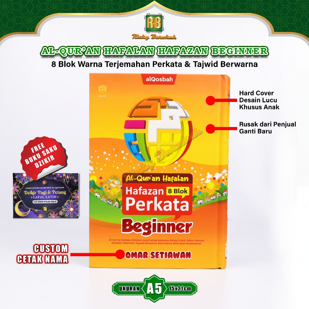 Al Quran Hafazan Beginner Anak 8 Blok Hafalan Tajwid Warna Perkata Custom Nama A5 Alquran Anak