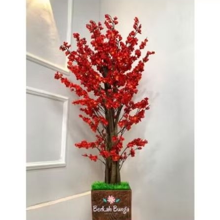 Pohon Hias Sudut Bunga Sakura Merah - Bunga Sakura Plastik