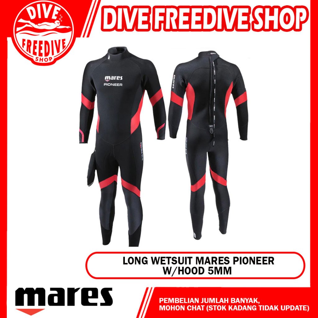 Long Wetsuit Mares Pioneer W/Hood 5mm Neoprene Men Baju Selam Panjang Pria Scuba Diving Snorkeling F