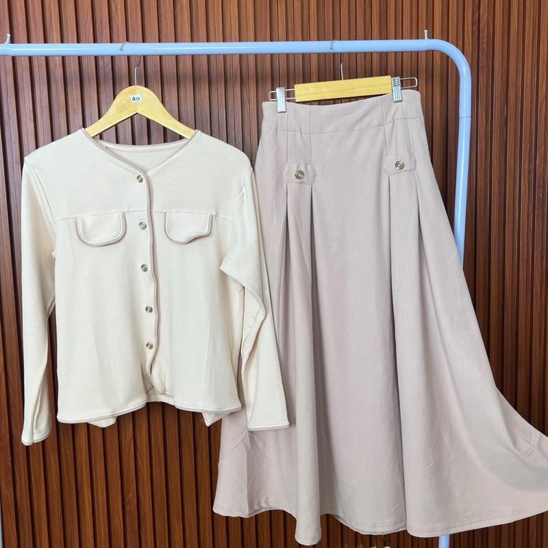 CAFAYA One Set Rok Atasan Crop Top Setelan Wanita Onseset Hijab Kekinian Setelan Muslim
