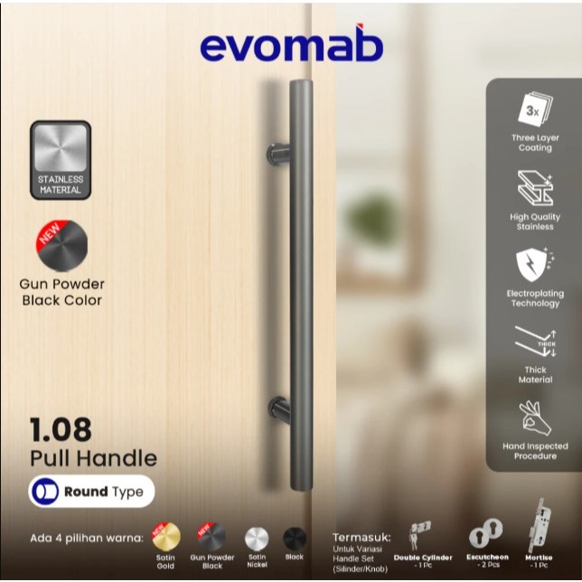 Evomab Pull Handle Gagang Pintu Minimalis Warna Gray Baut Tembus