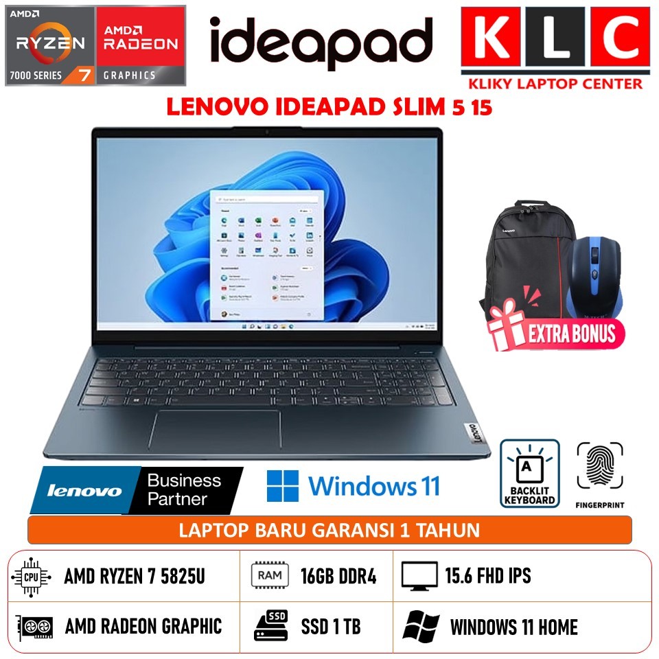 Laptop Editing Lenovo Ideapad Slim 5 Amd Ryzen 7 5825U Ram 16Gb Ssd 1Tb Blue New