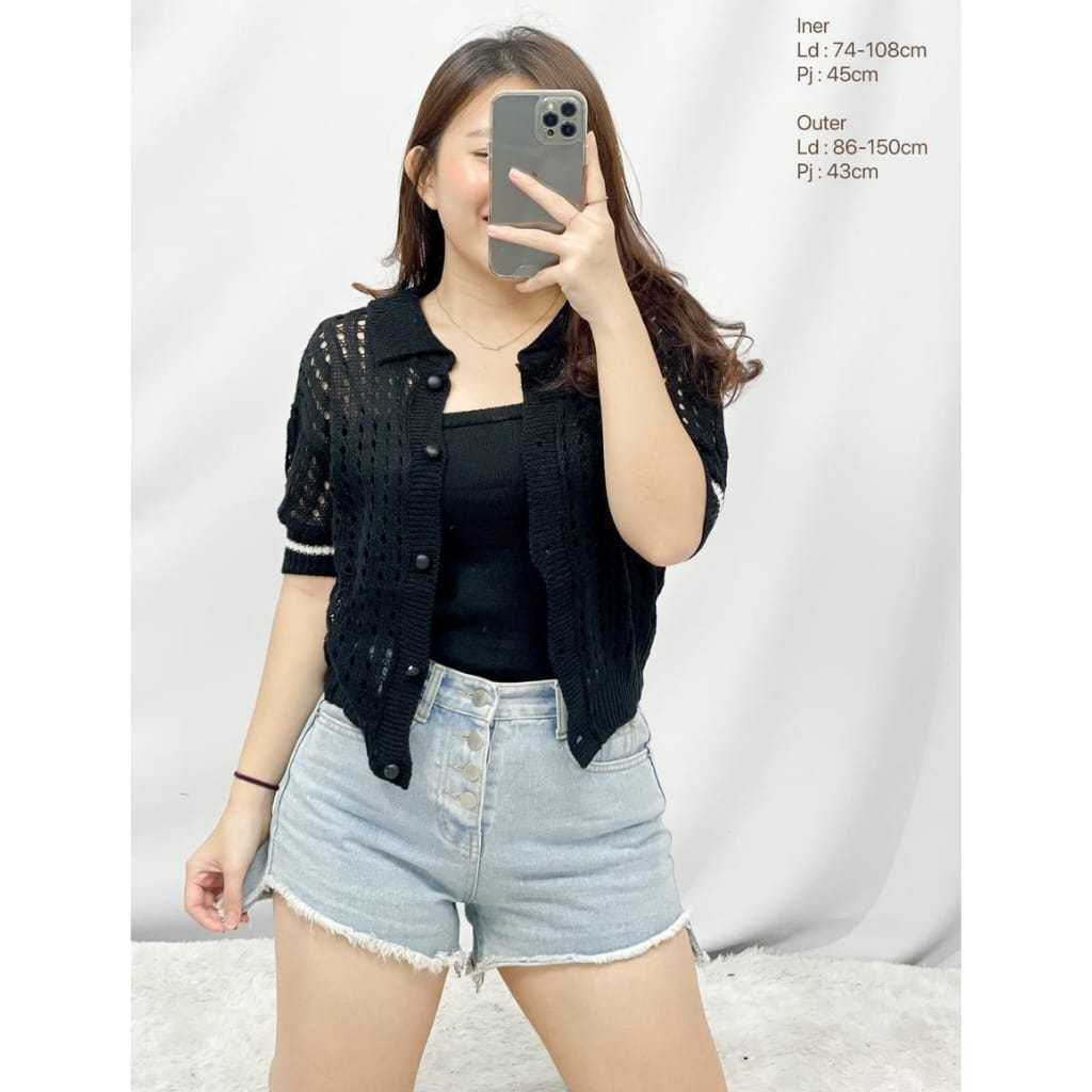 Stilisto COD [rb] Blouse Rajut Reza Cardigan Rajut Pendek Wanita +  Inner Tank Top Outer Rajut Lenga