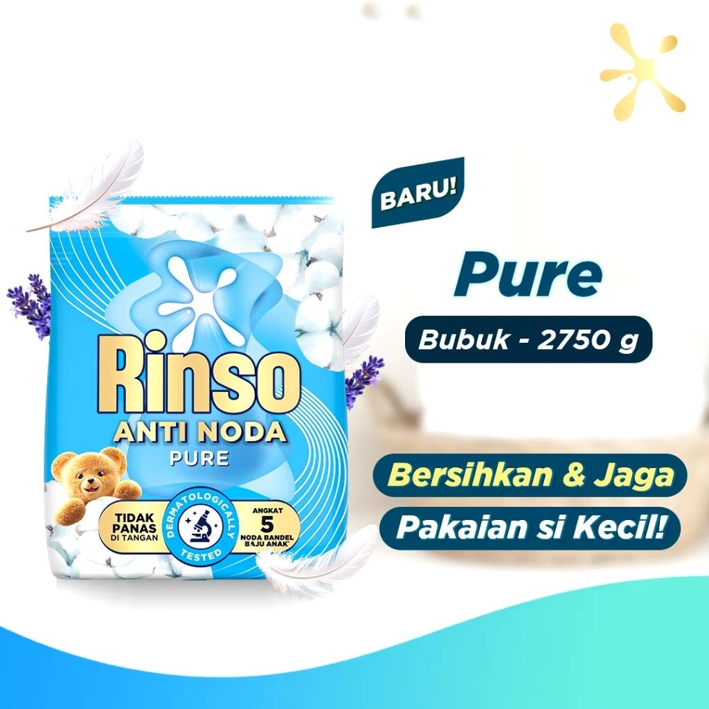 Rinso Baru Detergen Bubuk Deterjen Anti Noda Varian Pure 2750g 2.75kg