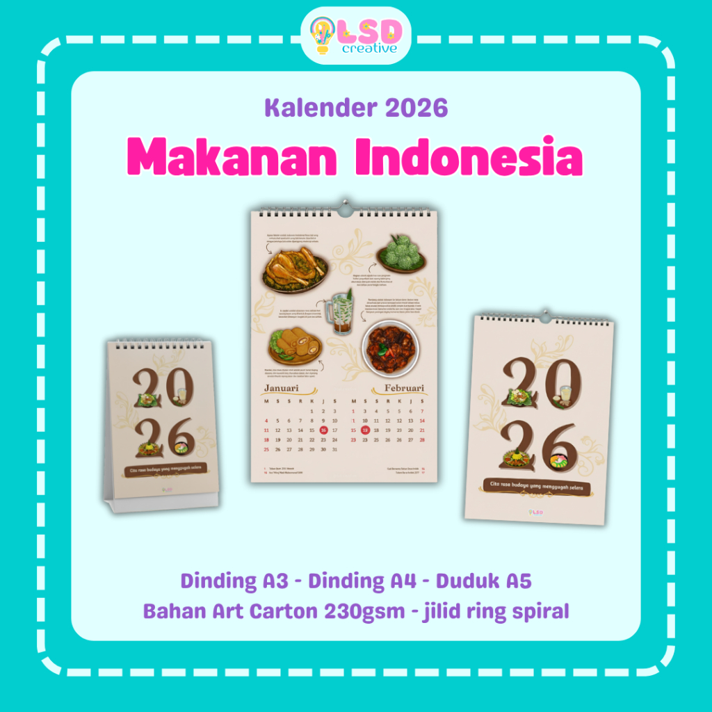 Kalender Dinding Meja 2026 Makanan Indonesia