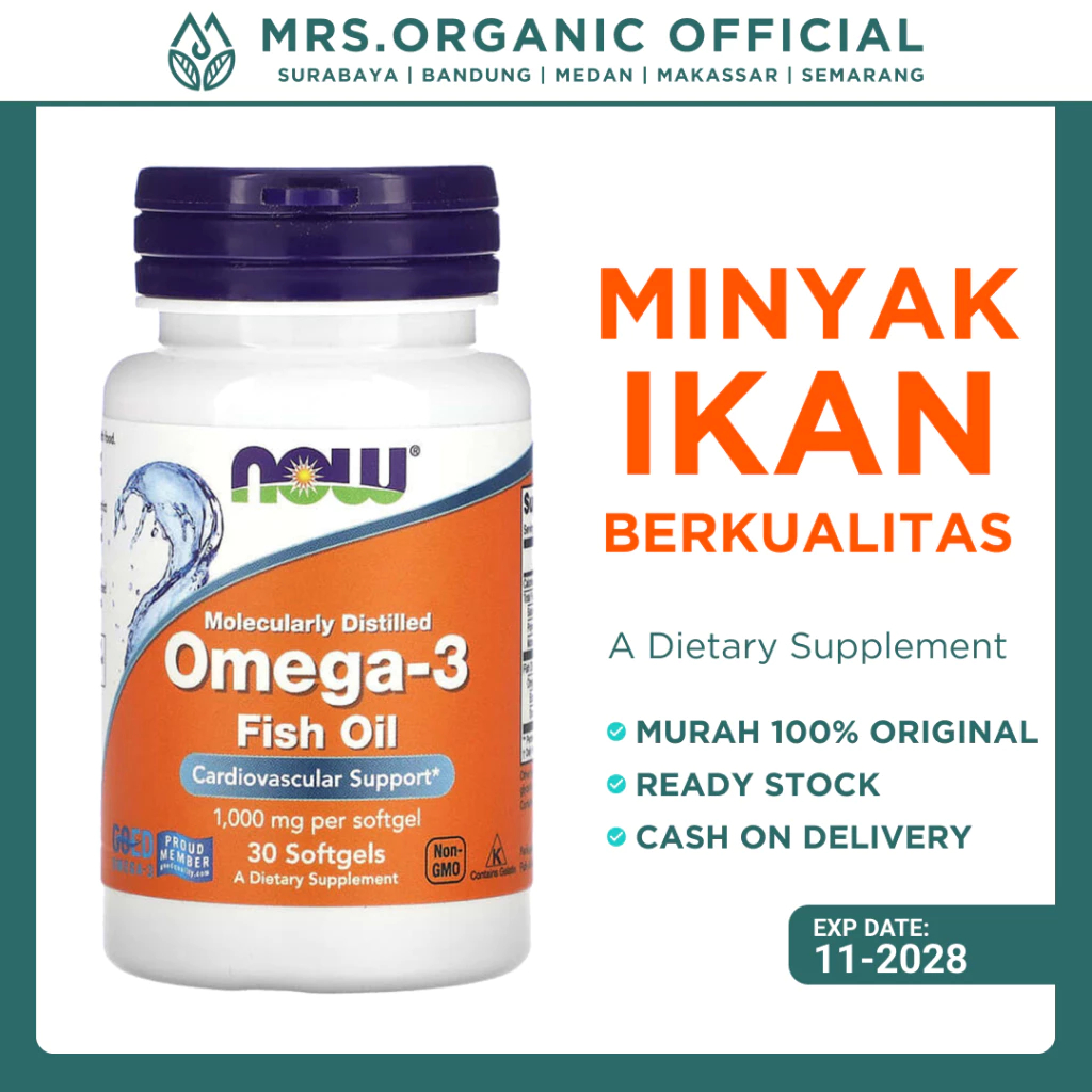 Vitamin Now Omega 3 1000 mg 30 Softgels - Minyak Ikan Suplemen Dewasa untuk Kesehatan Jantung, Otak 