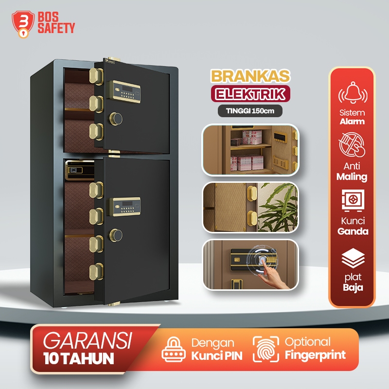 Brankas Elektrik Digital 2 Pintu Tahan Api Brangkas Besar Uang & Emas Pin Fingerprint Ukuran 150CM
