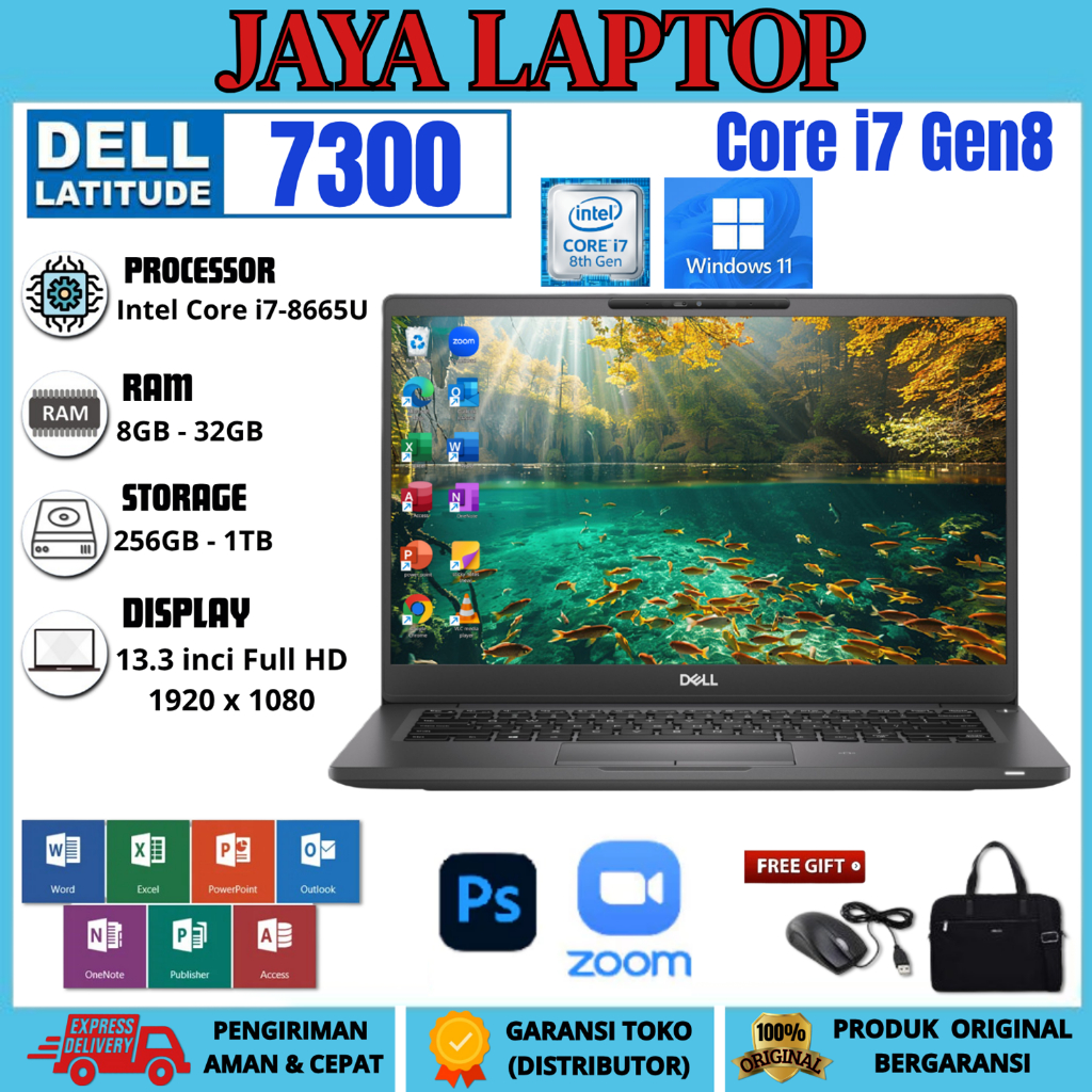 Laptop dell latitude 7300 core i7 Gen 8 Touchscreen RAM 32 GB / 1tb SSD FREE TAS DAN MOUSE