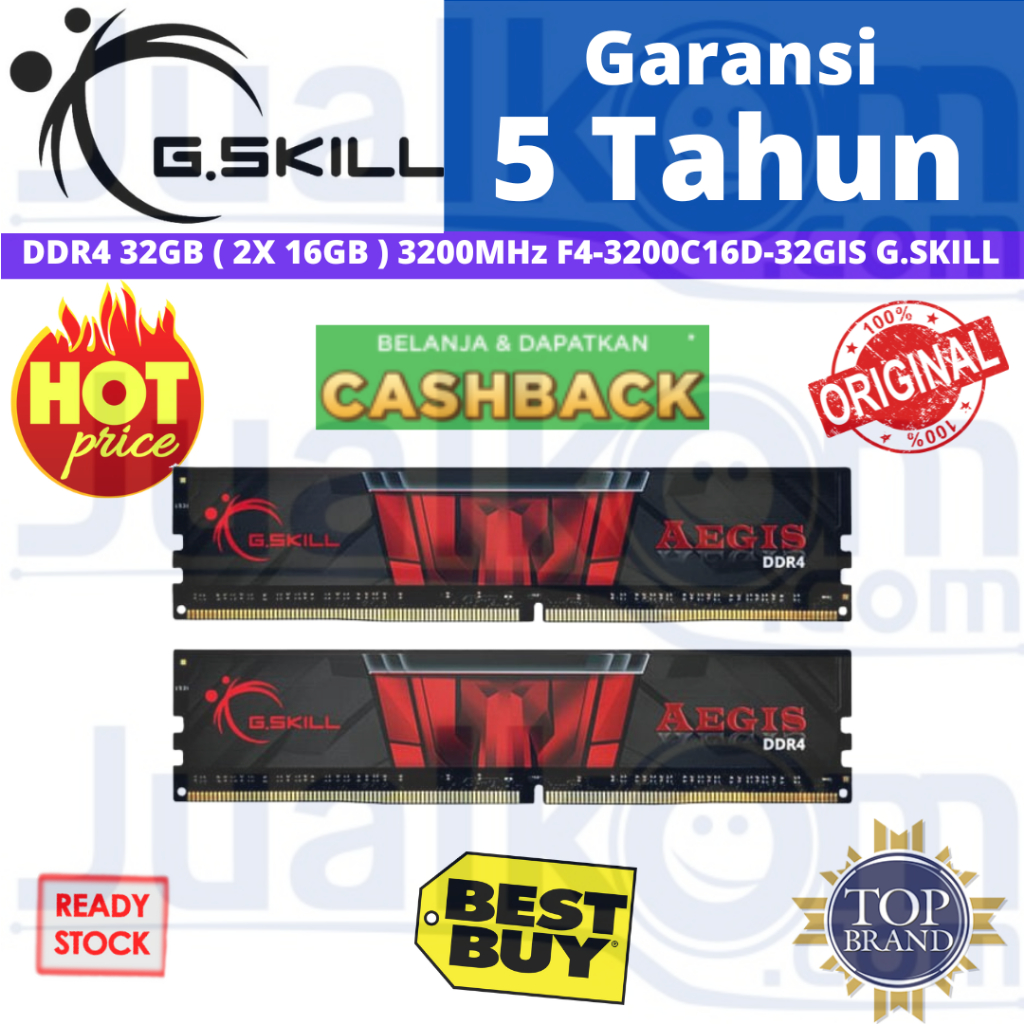 G.SKILL Aegis 32GB (2 x 16GB) PC RAM DDR4 3200 (PC4 25600) Memory Kit Model F4-3200C16D-32GIS