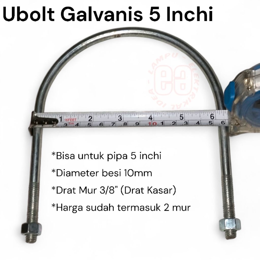 UBOLT 5 INCH | U BOLT 3/8 X 5 INCH ZINC GALVANISH | U BOLT MURAH BAGUS BERKWALITAS