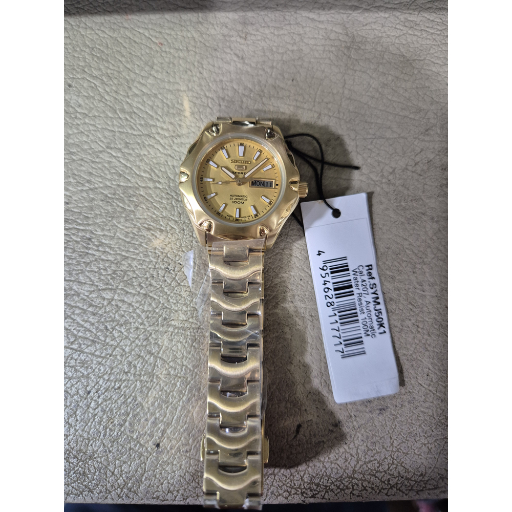 Seiko 5 Sports SYMJ50K1 Automatic Gold Dial Gold Stainless Steel - Jam Tangan Seiko Wanita
