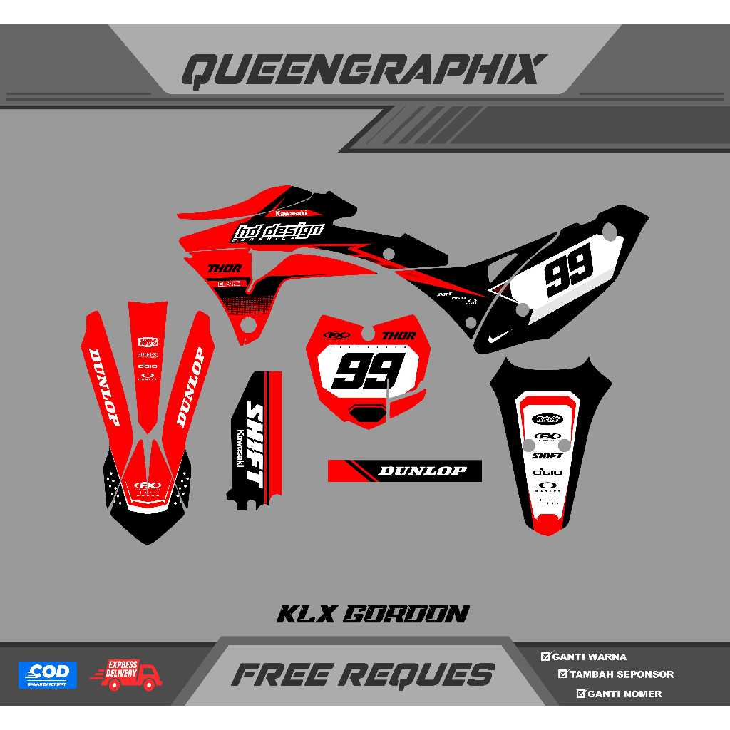 DECAL KLX GORDON GTX KLX GORDON BISA CUSTOM DESAIGN NAMA, NONOR, SPONSOR, WARNA (63)
