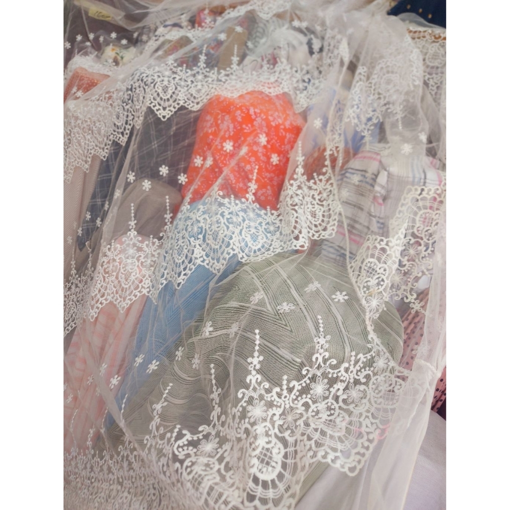 kain bordir Premium  - kain tile bordir original  - kain tile bordir renda ( BW )