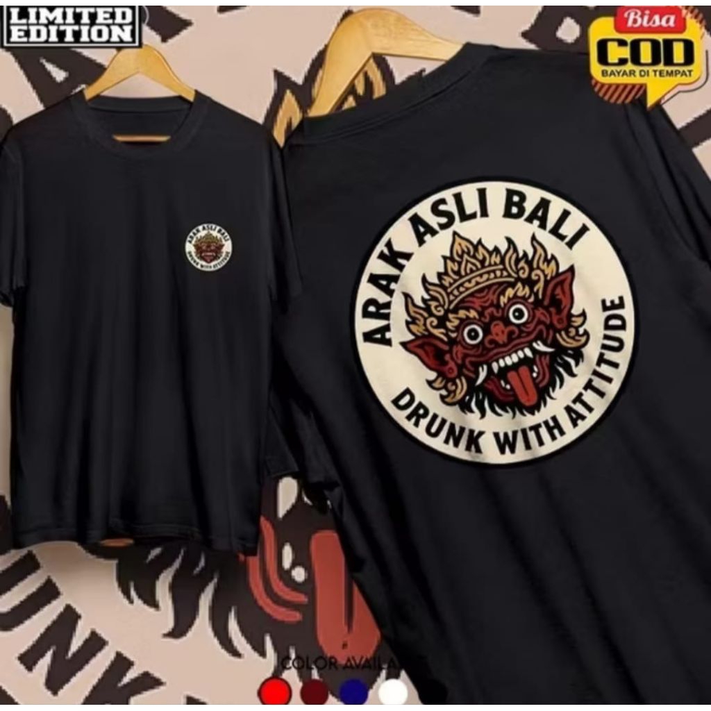 Kaos Hitam Arak Asli Bali Drunk Whit Attitude Desain Terbaru T-shirt Unisex