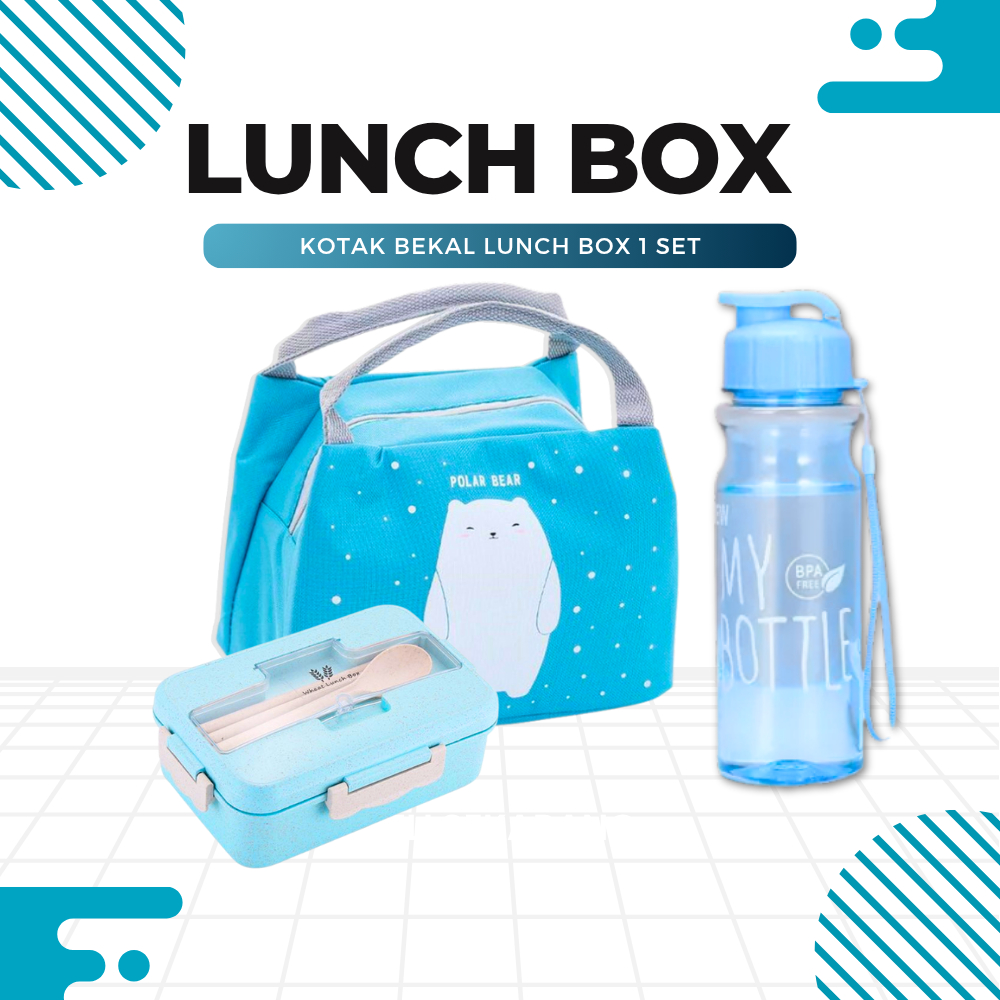 Kotak Tempat Bekal Makan Anak Sekolah TK Perempuan Laki Laki Lunch Box Set Botol Minum Tas Karakter