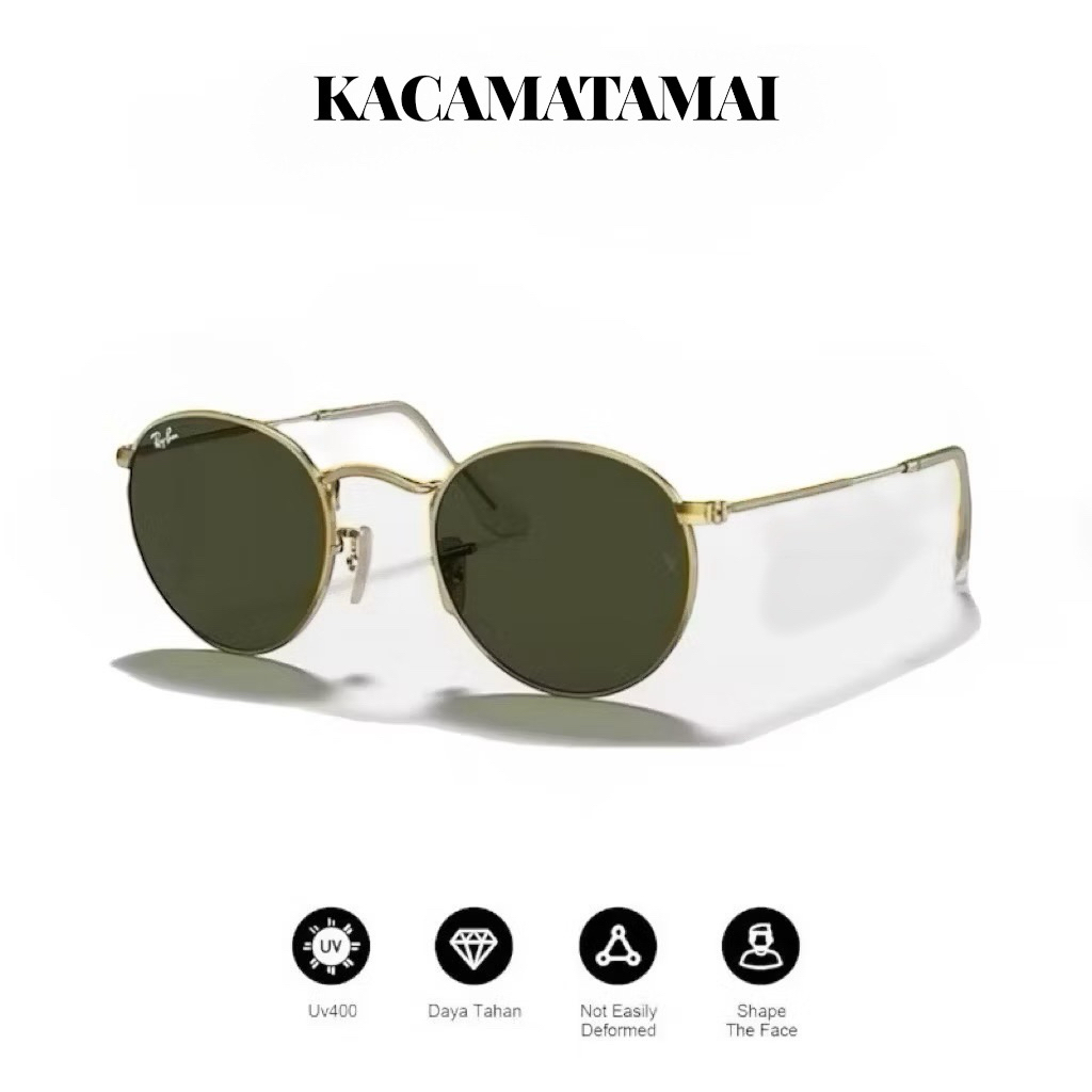 Kacamata Hitam Fashion Gaya Terbaru RB3447 Round Metal Sunglasses Original Global Fitting Unisex