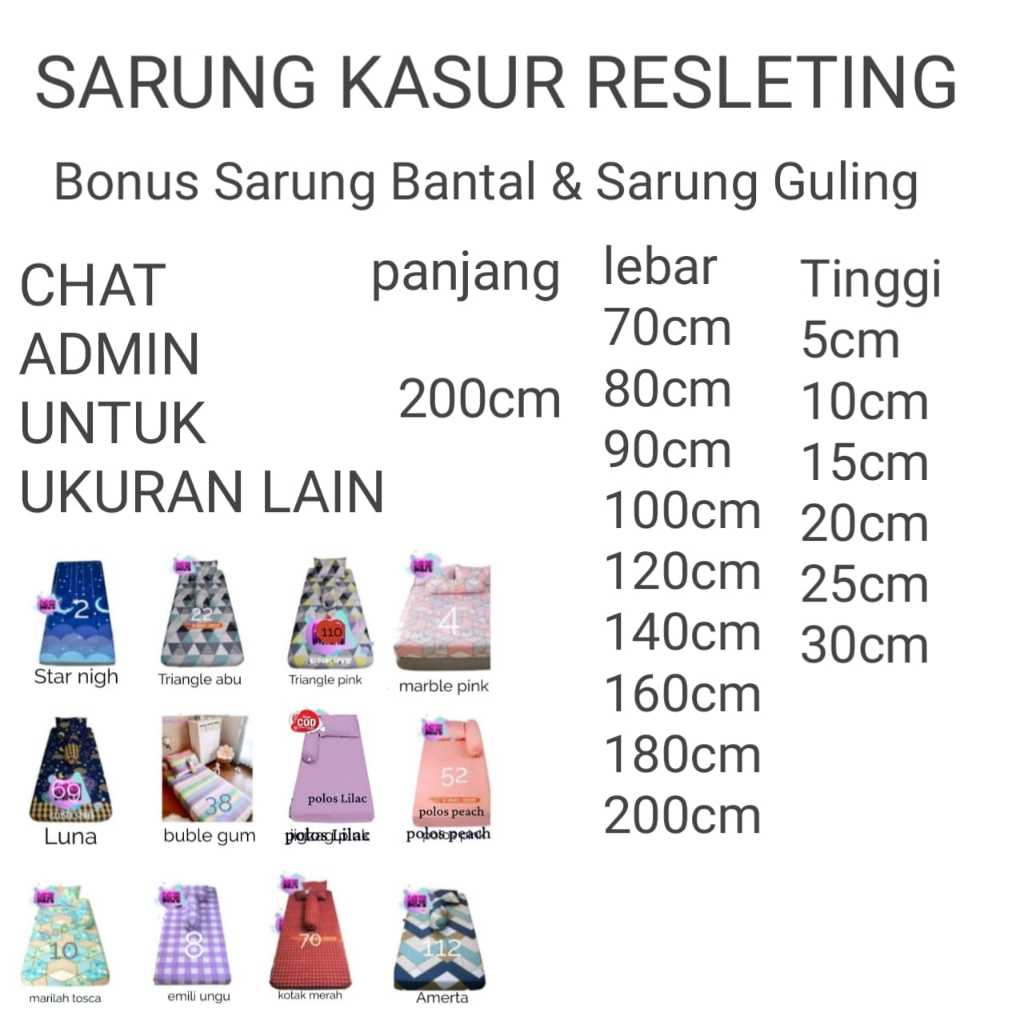 Promo Sarung Kasur Resleting size lengkap ( Bonus sarban & sargul )