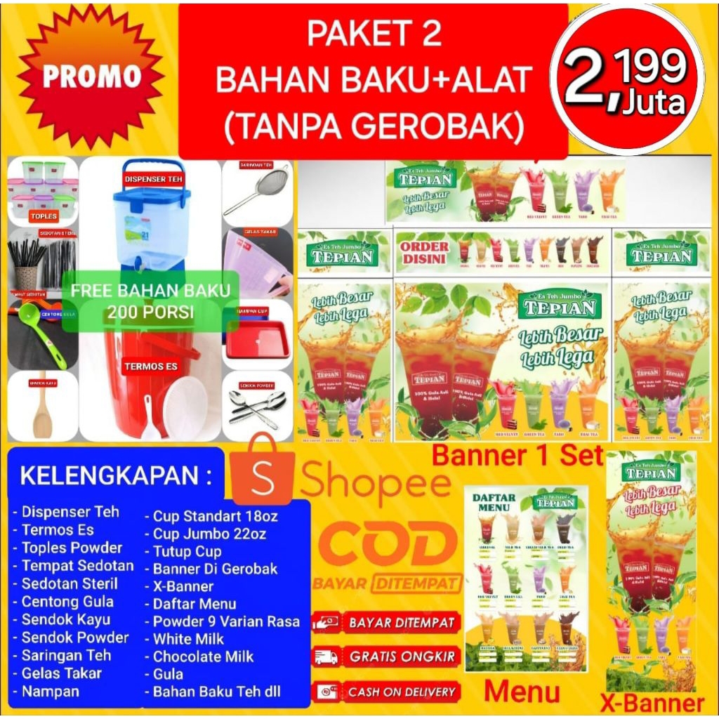 ES TEH JUMBO TEPIAN PAKET 2 BAHAN BAKU+ALAT (TANPA GEROBAK)