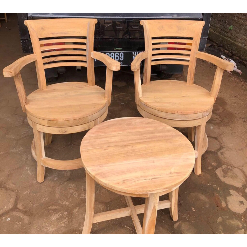 KURSI TERAS PUTAR MINIMALIS | KURSI TERAS PUTAR KAYU JATI