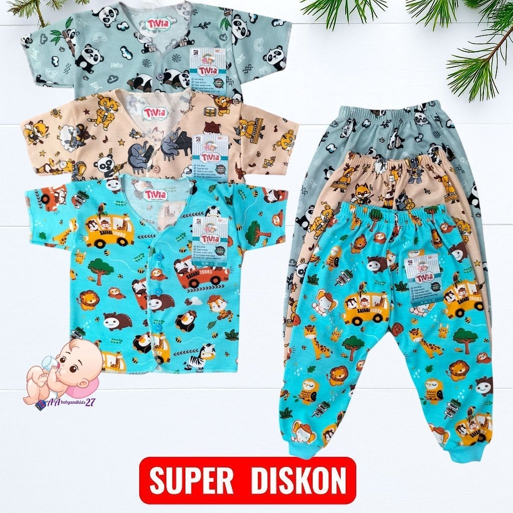 TERBARU TIVIA 6PC ((Setengah Lusin)) Setelan CPR Bayi Baju Pendek Celana Panjang usia Newborn0-6Bula