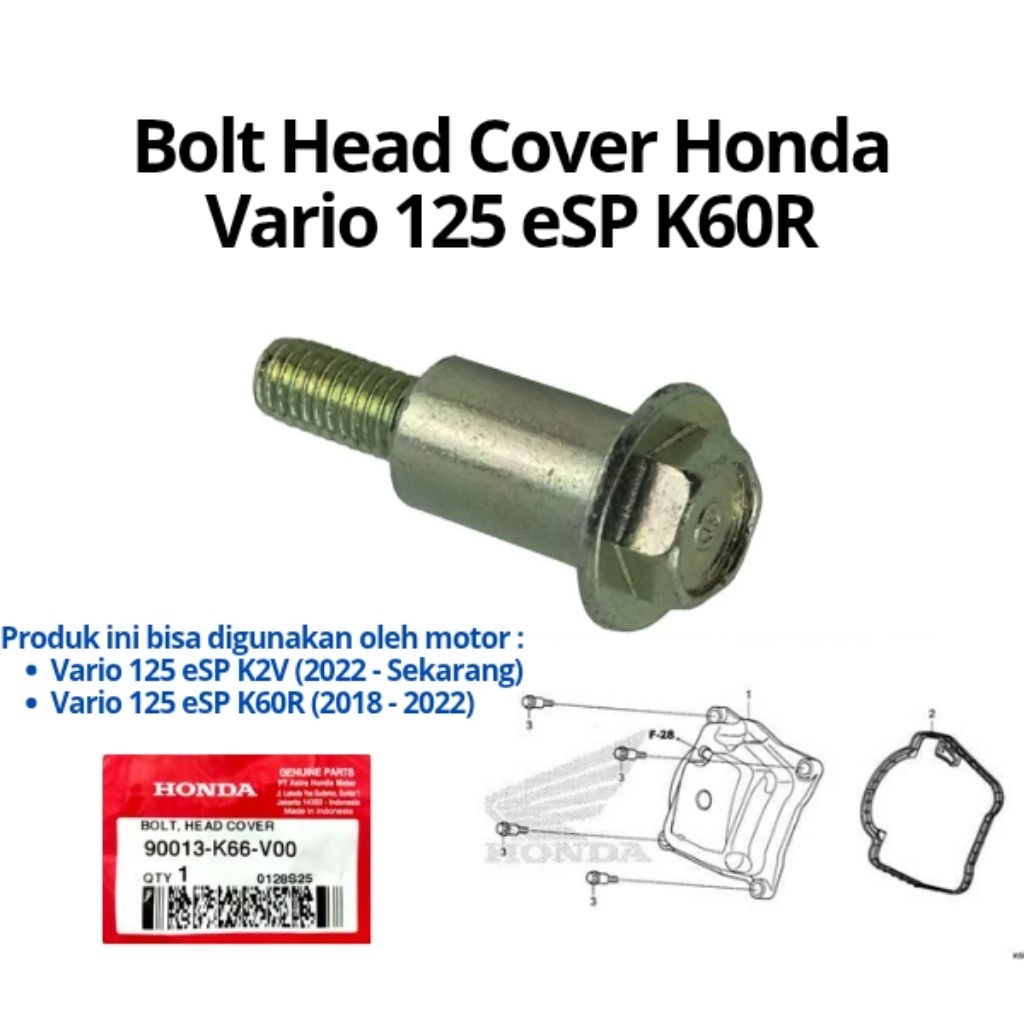 [AHM] Baut Tutup Deksel, Bolt Head Cover, Karet Deksel Honda Vario 125 eSP K60R, Kode Part: 90013K66