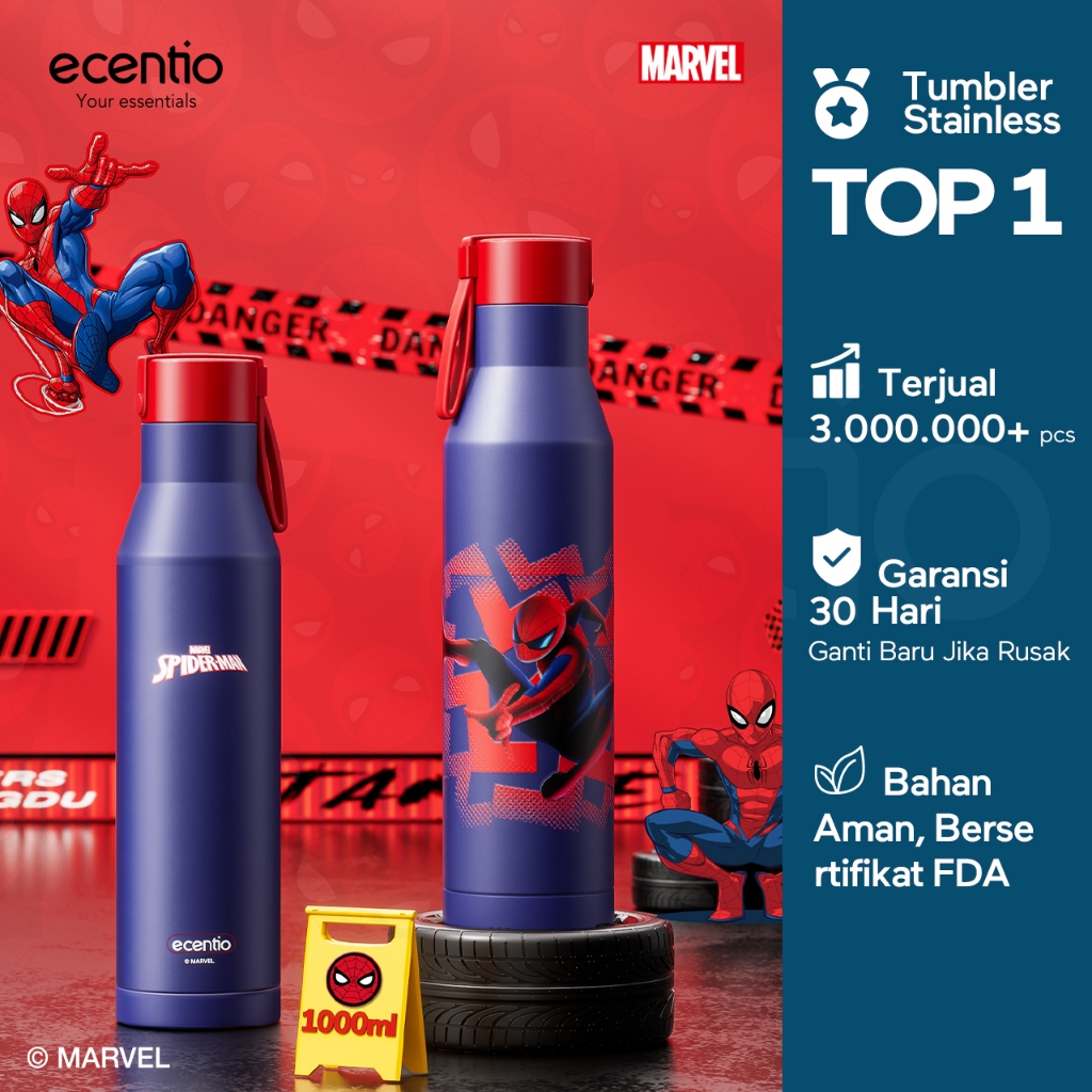 ecentio tumbler stainless 1000ml Disney Spider Man botol minum aesthetic olahraga portable termos ai